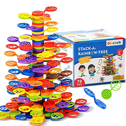 Stack-a-Rainbow-Tree 70 Stück Kunststoff-Stapelblöcke, Balance-Spiele Konstruktionsspiele für Kinder von 3 bis 8 Jahren, Montessori Lernspielzeug für Kinder im Alter von 3 4 5 6 Jahren von Chichalk