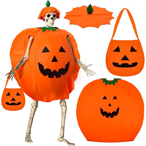 Chicingyou 3-teiliges 3,6 m Skelett-Kostüm-Set für Halloween, Kürbishut, Kleiderkorb, Halloween-Skelett, Zubehör, Dekorationen für Party, Rasen-Dekoration von Chicingyou