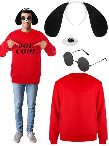 Chicingyou 4-teiliges Vintage-Comic-Kostüm-Set, 1971er-Jahre-Stil, klassischer Cartoon, philosophischer Hupe, Retro-Schule, cooles Beagle-Kostüm, Zubehör mit rotem Sweatshirt ohne Worte für Halloween von Chicingyou