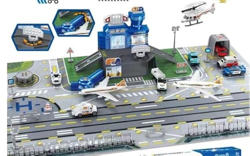Flugzeug Spielzeug für Kinder mit Hubschrauber, Flugzeug, Lastwagen, Schilder, Feuerwehrautos und Flughafen-Spielmatte, Parkgarage Spielset Geschenk für Kinder 3+ Jungen Mädchen Flugzeug Spielzeug für Kinder mit Hubschrauber, Flugzeug, Lastwagen, Schilder, Feuerwehrautos und Flughafen-Spielmatte, Parkgarage Spielset Geschenk für Kinder 3+ Jungen Mädchen von Chidiam