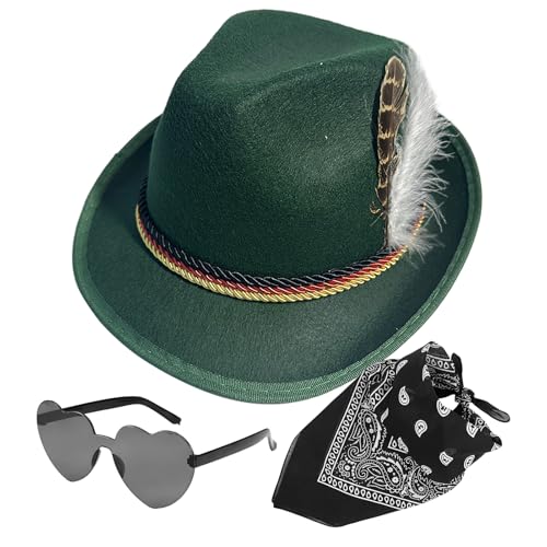 Deutscher Alpenjäger Hut Set - Kunstleder Vlieshut mit Brille & Kopftuch Oktoberfest Kostüm Zubehör von Chienc