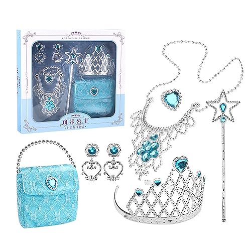 Funkelndes Prinzessinnen-Schmuck-Set für Kostümpartys – Elevate Princess Kostüm Spiel – inklusive Krone, Armband, Ohrringe, Halskette und Zauberstab – lustiges Rollenspiel-Zubehör von Chienc