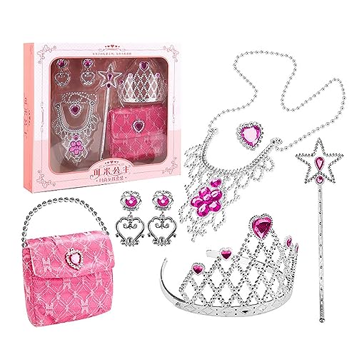 Funkelndes Prinzessinnen-Schmuck-Set für Kostümpartys – Elevate Princess Kostüm Spiel – inklusive Krone, Armband, Ohrringe, Halskette und Zauberstab – lustiges Rollenspiel-Zubehör von Chienc