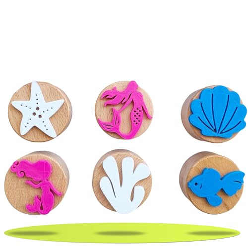 ChildGen Holzstempel, Meerjungfrau- Set, 6X Stempel, 100% natürlichem Holzmaterial, Geschenkidee für Kinder, Knetwerkzeug, Knete Zubehör, Knetzubehör, Kinderspielzeug, Spielzeug von ChildGen