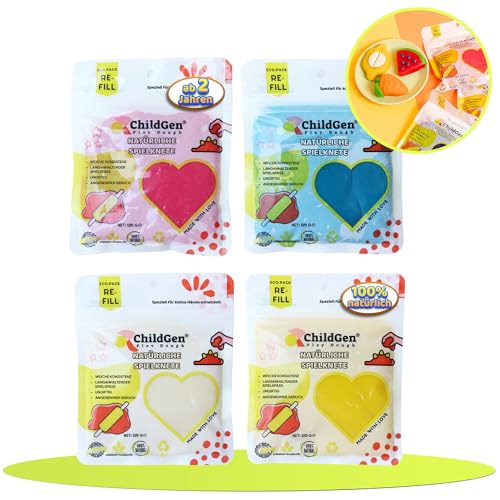 ChildGen Knete Play Dough 100% natürliche Inhaltsstoffe, ungiftig, Nachfüllpackung, Knete, Kinderknete, Knete ab 2 Jahre, Knetezubehör, Knetset, Knete 4er Set, Spielknete Blau,Grun,Rot,Gelb -500g ChildGen Knete Play Dough 100% natürliche Inhaltsstoffe, ungiftig, Nachfüllpackung, Knete, Kinderknete, Knete ab 2 Jahre, Knetezubehör, Knetset, Knete 4er Set, Spielknete Blau,Grun,Rot,Gelb -500g von ChildGen