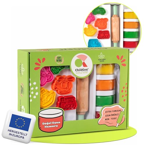ChildGen Knete Set, Premium Fahrzeuge Spielknete-Set, Knete Zubehör, Spielknete, Teigrolle für Kinder, Ausstehformen, Knetwerkzeug, Lernspielzeug, Kinder ab 2 Jahren ChildGen Knete Set, Premium Fahrzeuge Spielknete-Set, Knete Zubehör, Spielknete, Teigrolle für Kinder, Ausstehformen, Knetwerkzeug, Lernspielzeug, Kinder ab 2 Jahren von ChildGen