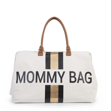 CHILDHOME Mommy Bag Groß Canvas Beige Stripes Black / Gold von Childhome
