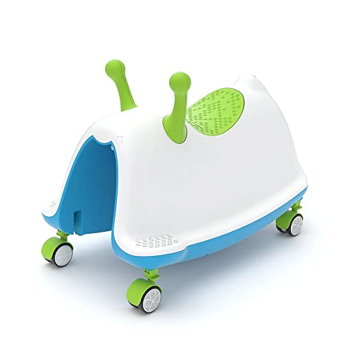 Chillafish Trackie 4-in-1: Wippe, lauflernhilfe, rutschauto & Zug spielen für Kinder 1-5 Jahre, mit verstellbarer Sitzhöhe, leise nicht markierende 360° Schwenkräder, Grün Blau von Chillafish