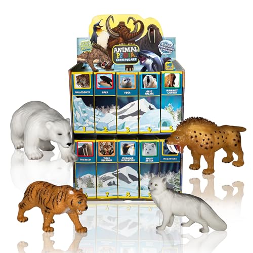 Animalpedia Die Polare Ära - Pack 4 Tiere - Sammelspiele für Kinder. Lernspiele, die Enzyklopädie der Tiere. Weiches TPR-Spielzeug. F (Tiger - Arktischer Fuchs - Smilodon - Bär) von Chimpanzee