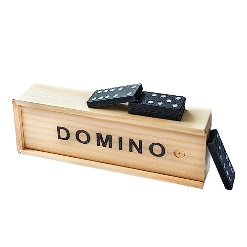 Chinchilla® klassisches Spiel Domino im Holz-Schiebedeckelkasten | 28 Spielsteine | Dominosteine | Holz-Schwarz | Ideales Spielzeug für Kinder und Freizeitaktivitäten von Chinchilla