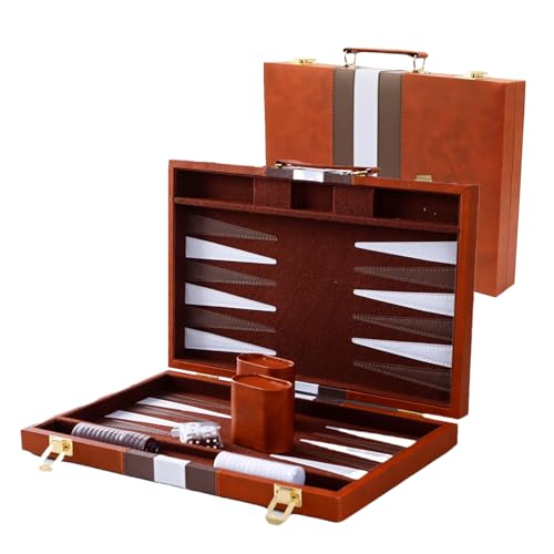 Chingcoo Backgammon Holz Set - Reise Koffer Groß, Tragbares Klassisches Brettspiel für Erwachsene und Kinder (15 Zoll, Braun) von Chingcoo