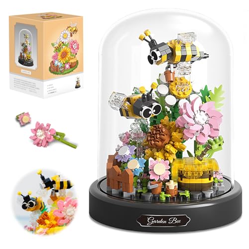 Chingcoo Blumen Bausteine Set, 588 Stück Blumen Micro Mini Baustein Set, Blumen-Insekten Klemmbausteine mit Staubdichter Kuppel und Sockel von Chingcoo