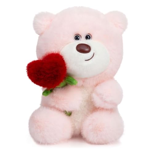 Chingcoo Teddybär, Plüsch-Bär, 28cm Teddy mit Rose, Stofftier Spielzeug, Herz Rose Teddybär Plüschtiere Geschenke für Mama, Kinder, Liebhaber, Geburtstag, Valentinstag, Weihnachten (Rosa) von Chingcoo