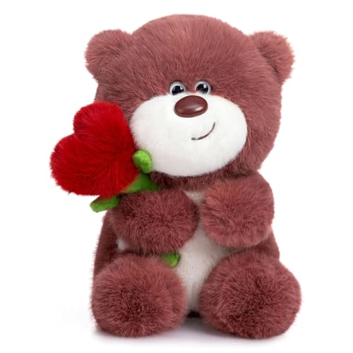 Chingcoo Teddybär, Plüsch-Bär, 28cm Teddy mit Rose, Stofftier Spielzeug, Herz Rose Teddybär Plüschtiere Geschenke für Mama, Kinder, Liebhaber, Geburtstag, Valentinstag, Weihnachten (Rotbraun) von Chingcoo
