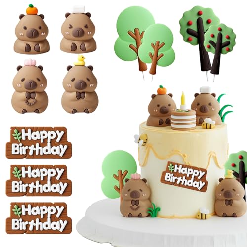 Tiere Geburtstag Tortendeko, 9 Stück Zoo Dschungel Safari Thema Deko,Kuchendeko Tiere Cake Topper,für Baby Shower Junge Mädchen Kinder (Capybara Thema) von Chingcoo