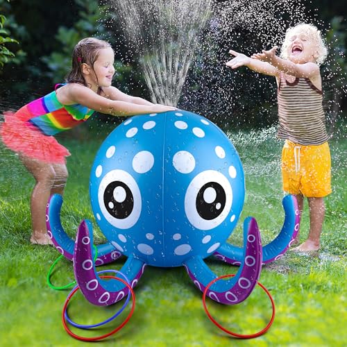 Sprinkler für Kinder, aufblasbares Oktopus-Wasserspielzeug mit 6 Ringen, Sommer-Outdoor-Spielzeug, Hinterhof-Wassersprüh-Sprinkler, lustiges Spielzeug für 3 4 5 6 Jahre und älter Jungen Mädchen von Chiozgi