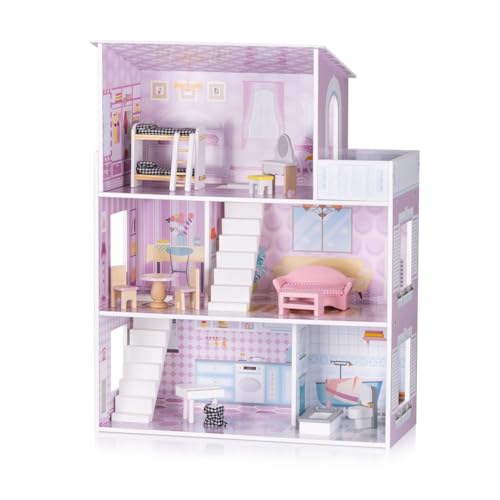 Chipolino Holz-Puppenhaus 12-teiliges Möbel-Set, Treppen, 3-Ebenen, ab 3 Jahren, Farben:rosa Chipolino Holz-Puppenhaus 12-teiliges Möbel-Set, Treppen, 3-Ebenen, ab 3 Jahren, Farben:rosa von Chipolino