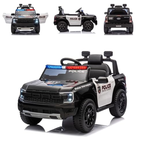 Chipolino Kinder Elektroauto Ford Police Bluetooth, Fernbedienung, Gurt, MP3, Farben:schwarz von Chipolino