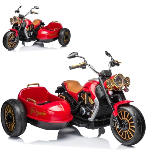 Chipolino Kinder Elektromotorrad Duo TRON, Beiwagen, Musikfunktion, für 2 Kinder, Farbe:rot von Chipolino