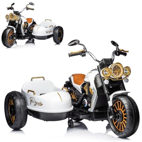 Chipolino Kinder Elektromotorrad Duo TRON, Beiwagen, Musikfunktion, für 2 Kinder, Farbe:weiß von Chipolino