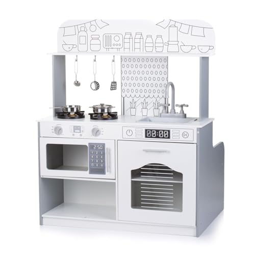 Chipolino Kinderküche 2 in 1 Tisch, Hocker, Küchenutensilien, Töpfe, Mikrowelle, Farben:weiß Chipolino Kinderküche 2 in 1 Tisch, Hocker, Küchenutensilien, Töpfe, Mikrowelle, Farben:weiß von Chipolino