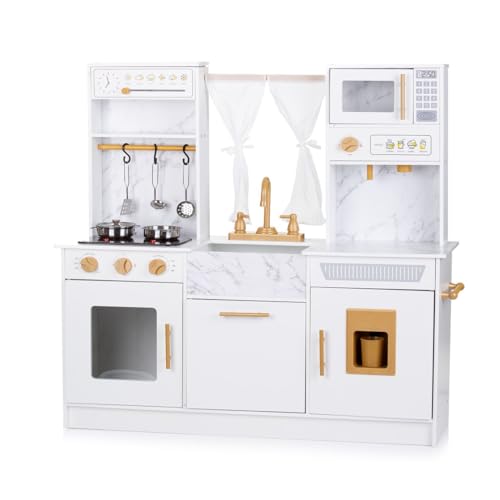 Chipolino Kinderküche 94 cm Holz Sound Licht Mikrowelle Töpfe Eismaschine Spüle, Farben:weiß von Chipolino