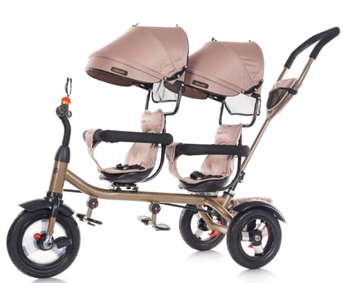 Chipolino Tricycle Dreirad 2Play Zwei Kinder bis 50 kg Gummireifen Lenkstange, Farbe:beige/braun von Chipolino