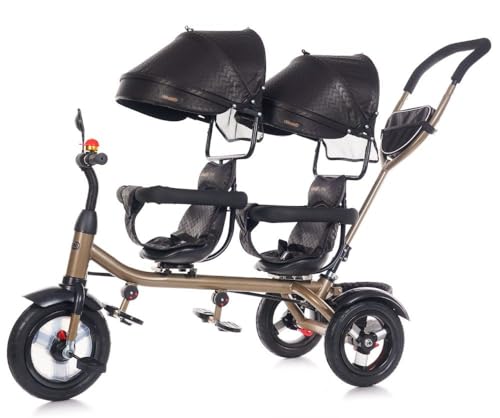Chipolino Tricycle Dreirad 2Play Zwei Kinder bis 50 kg Gummireifen Lenkstange, Farbe:schwarz Gold von Chipolino