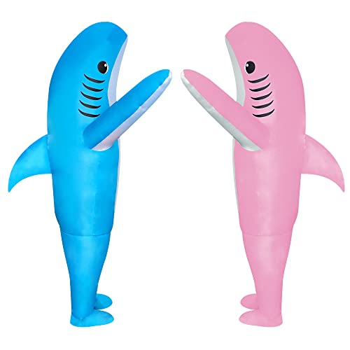 Chiteki 2 Packungen Lustiges aufblasbares Halloween-Kostüm, Cosplay, aufblasbares Kostüm für Erwachsene/Weihnachten/Geburtstagsfeier (Blauer Hai/Rosa Hai) von Chiteki