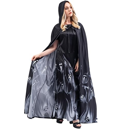 Chitomars Halloween Kostüm Damen, Geister Umhang und Lang Kleid Cosplay Hexen Vampir Kostüm Damen Erwachsene Umhang mit Kapuze Halloween Karneval Mittelalter Kostüm (M) von Chitomars