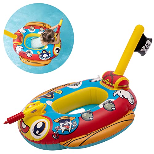 Chitomars Schwimmring Kinder mit Wasserpistole, Aufblasbarer Piratenboot Schlauchboot Schwimmreifen Schwimmhilfe Kinder Schwimmsitz für Kleinkind von 3-10 Jahre von Chitomars