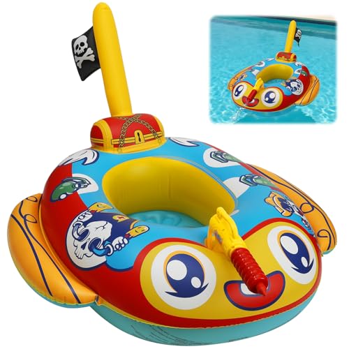 Chitomars Schwimmring Kinder mit Wasserpistole, Aufblasbarer Piratenboot Schwimmreifen Kinder Schlauchboot Schwimmring Kleinkind Schwimmhilfe Schwimmsitz für Kinder von 3-10 Jahre (Piratenboot) von Chitomars