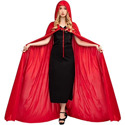 Chitomars Umhang mit Kapuze, groß Size Halloween Umhang Kostüm Damen Samt Cosplay Hexen Vampir Kostüm Erwachsene Umhang Halloween Karneval Mittelalter Robe Rot von Chitomars