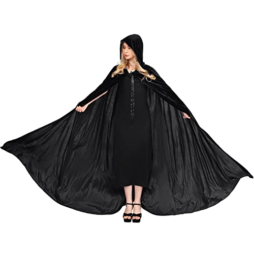 Chitomars Umhang mit Kapuze, groß Size Halloween Umhang Kostüm Damen Samt Cosplay Hexen Vampir Kostüm Erwachsene Umhang Halloween Karneval Mittelalter Robe Schwarz von Chitomars