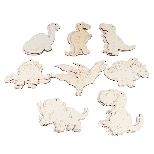 Chiyyak Dinosaurier -Holzausschnitte, Verformung 10m Hanf Seil Burrs 16pcs DIY Lackierhandwerk Ornamente Unvollendete Dekoration für Party (Gemischter Dinosaurier mit Loch, 10 m Hanfseil, 16) von Chiyyak