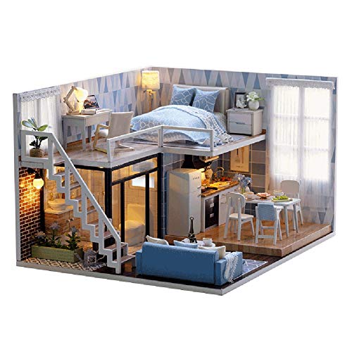 Chiyyak Miure Puppenhaus aus Holz, 30 X 24 X 7, DIY-Puppenhaus, Niedliches Puppenhaus, Miniaturhaus, Spielzeug-Set mit Musik, Das Schloss Im Himmel von Chiyyak