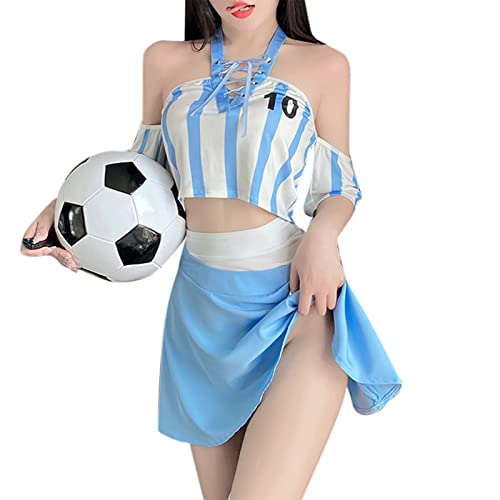 Cheerleader Kostüm Damen, Fancy Dress Uniform mit Pompons und Stirnband, High School Cheerleader Kostüm für Halloween Party Verkleidung Karneval von Chnnamzu