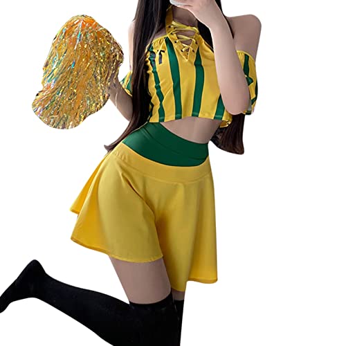 Cheerleader Kostüm Damen, Fancy Dress Uniform mit Pompons und Stirnband, High School Cheerleader Kostüm für Halloween Party Verkleidung Karneval von Chnnamzu
