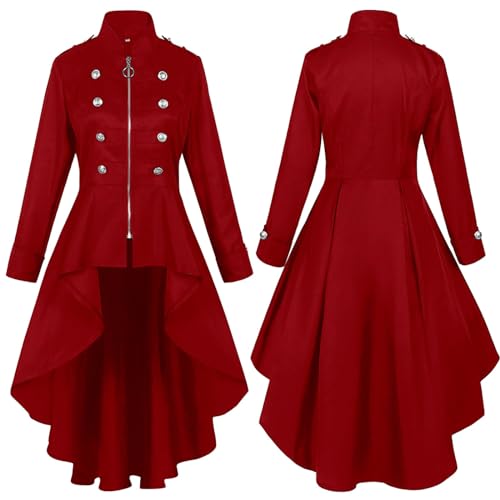 Chnnamzu Damen Steampunk Vintage Frack Jacke Unregelmäßiger Saum Gothic Kleidung Viktorianischer Gehrock Lang Mantel Renaissance Mittelalter Cosplay Uniform Fasching Halloween Kostüm für frauen von Chnnamzu