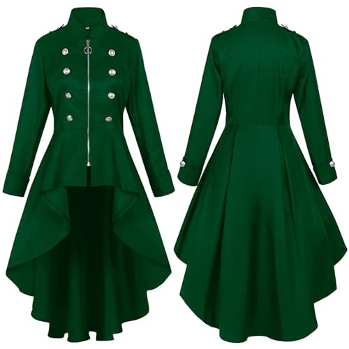 Chnnamzu Damen Steampunk Vintage Frack Jacke Unregelmäßiger Saum Gothic Kleidung Viktorianischer Gehrock Lang Mantel Renaissance Mittelalter Cosplay Uniform Fasching Halloween Kostüm für frauen von Chnnamzu