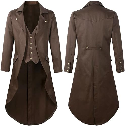 Chnnamzu Herren Steampunk Frack Mantel Vintage Mantel Mittelalter Gehrock Jacke Viktorianischen Karneval Kostüm Cosplay Halloween Fashing Smoking Kostüm von Chnnamzu