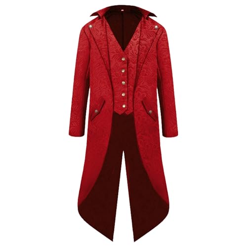 Chnnamzu Mittelalter Viktorianische Jacke Kostüme für Männer, Steampunk Gothic Frack Mantel Uniform, Renaissance Piraten Vampir Party Cosplay Karneval Fashing Kostüm for Herren Erwachsene von Chnnamzu