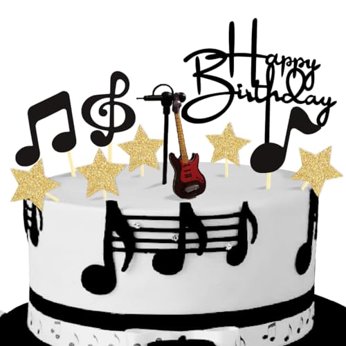 Musik-Kuchenaufsätze, Musik-E-Gitarre, Sänger, Kuchendekorationsset mit E-Gitarre, Mikrofon, Sternen, Note für Musik, E-Gitarre, Sänger, Motto Geburtstagsparty (Sänger) von ChoJoy