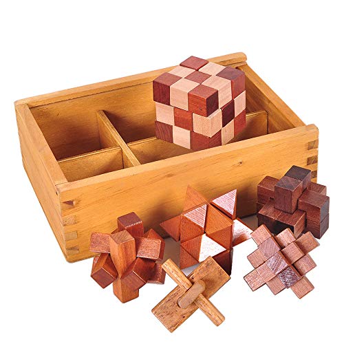 Chonor 6er Set 3D Puzzle Brainteaser Denkspiel in Holzkiste, Holzspielzeug Knobelspiel Geduldspiel Intelligenz Pädagigisches Gehirntraining Spielzeug Logikspiel aus Holz für Kinder und Erwachsene von Chonor