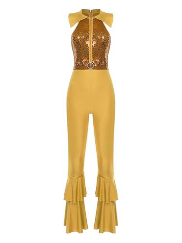 Choomomo Damen 70er 80er Jahre Disco Kostüm Glitzer Pailletten Overall Schlaghose Hippie Rave Party Outfit Halloween Karneval Festival Tanzkostüm Gold 4XL Choomomo Damen 70er 80er Jahre Disco Kostüm Glitzer Pailletten Overall Schlaghose Hippie Rave Party Outfit Halloween Karneval Festival Tanzkostüm Gold 4XL von Choomomo