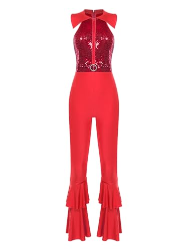 Choomomo Damen 70er 80er Jahre Disco Kostüm Glitzer Pailletten Overall Schlaghose Hippie Rave Party Outfit Halloween Karneval Festival Tanzkostüm Rot XXL Choomomo Damen 70er 80er Jahre Disco Kostüm Glitzer Pailletten Overall Schlaghose Hippie Rave Party Outfit Halloween Karneval Festival Tanzkostüm Rot XXL von Choomomo