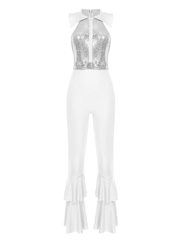 Choomomo Damen 70er 80er Jahre Disco Kostüm Glitzer Pailletten Overall Schlaghose Hippie Rave Party Outfit Halloween Karneval Festival Tanzkostüm Silber 4XL Choomomo Damen 70er 80er Jahre Disco Kostüm Glitzer Pailletten Overall Schlaghose Hippie Rave Party Outfit Halloween Karneval Festival Tanzkostüm Silber 4XL von Choomomo