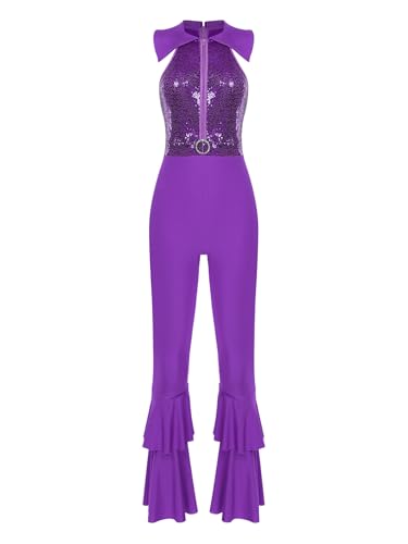 Choomomo Damen 70er 80er Jahre Disco Kostüm Glitzer Pailletten Overall Schlaghose Hippie Rave Party Outfit Halloween Karneval Festival Tanzkostüm Violett XXL Choomomo Damen 70er 80er Jahre Disco Kostüm Glitzer Pailletten Overall Schlaghose Hippie Rave Party Outfit Halloween Karneval Festival Tanzkostüm Violett XXL von Choomomo