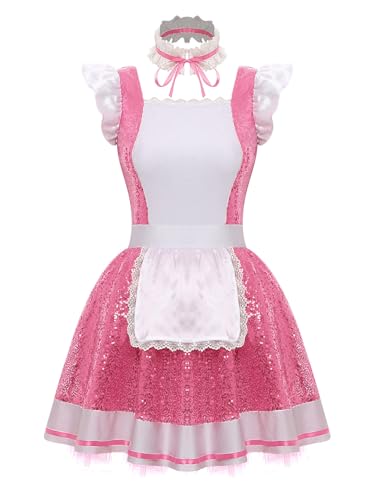 Choomomo Damen Französische Dienstmädchen Kostüm Glänzend Maid Kleid Mit Halsband Outfits Sklavenkleid Cosplay Faschingskostüme Rosa XXL Choomomo Damen Französische Dienstmädchen Kostüm Glänzend Maid Kleid Mit Halsband Outfits Sklavenkleid Cosplay Faschingskostüme Rosa XXL von Choomomo