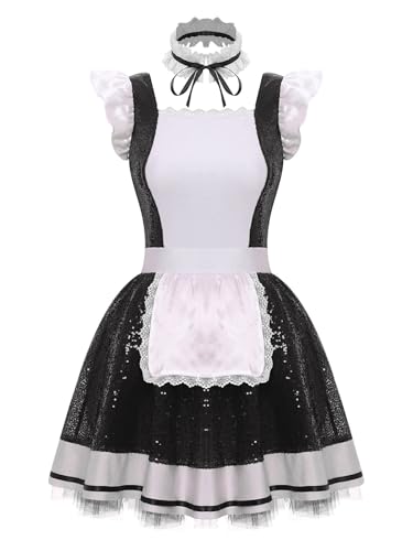 Choomomo Damen Französische Dienstmädchen Kostüm Glänzend Maid Kleid Mit Halsband Outfits Sklavenkleid Cosplay Faschingskostüme Schwarz L Choomomo Damen Französische Dienstmädchen Kostüm Glänzend Maid Kleid Mit Halsband Outfits Sklavenkleid Cosplay Faschingskostüme Schwarz L von Choomomo